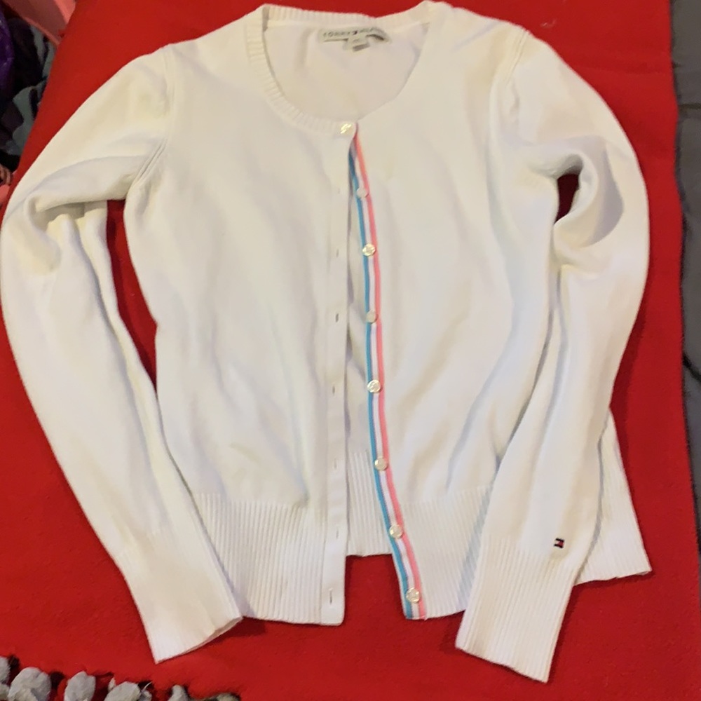 Tommy Hilfiger/ white cardigan with pastels/ SMALL